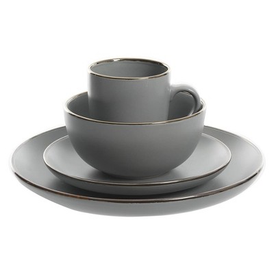 Gray and Gold Rim Ceramic Dinnerware Set, Service for 4