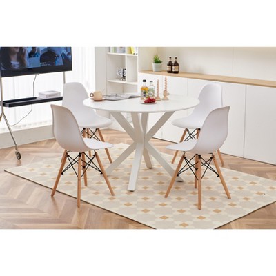 NicBex 5 Piece Dining Table Set,Round Dining Table with MDF/Pattern Tabletop and 4 Plastic Chairs for Kitchen/Apartment,White