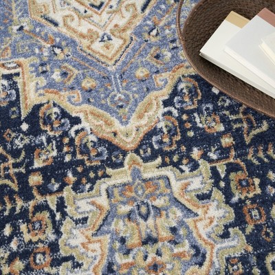 Navy and Beige Synthetic Rectangular 8' x 10' Area Rug