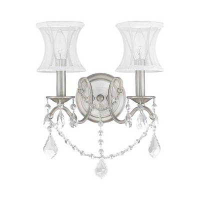 Brushed Nickel 2-Light Sconce with Off-White Silk Shade