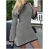 Women's Striped Hollow Out Sweater Mini Dress Bell Sleeve Crew Neck Long Sleeve Casual Fall Dresses Beach Cover Up - 3 of 4
