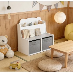 Airsurfer Two-Bin White with Gray Bins Kids Storage Bench Dual-Function Kids Storage and Seating Toy Organizer for Playroom Organization - 1 of 4