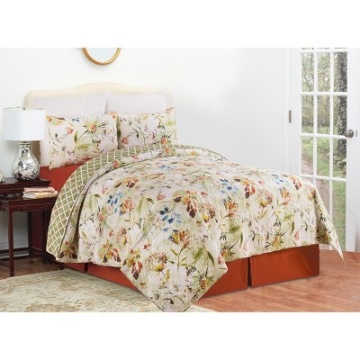 White Cotton King Quilt Set with Floral Design