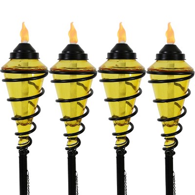  Sunnydaze Outdoor Adjustable Height Glass and Metal Swirl Patio and Lawn Citronella Torch Set - Yellow - 4pk 