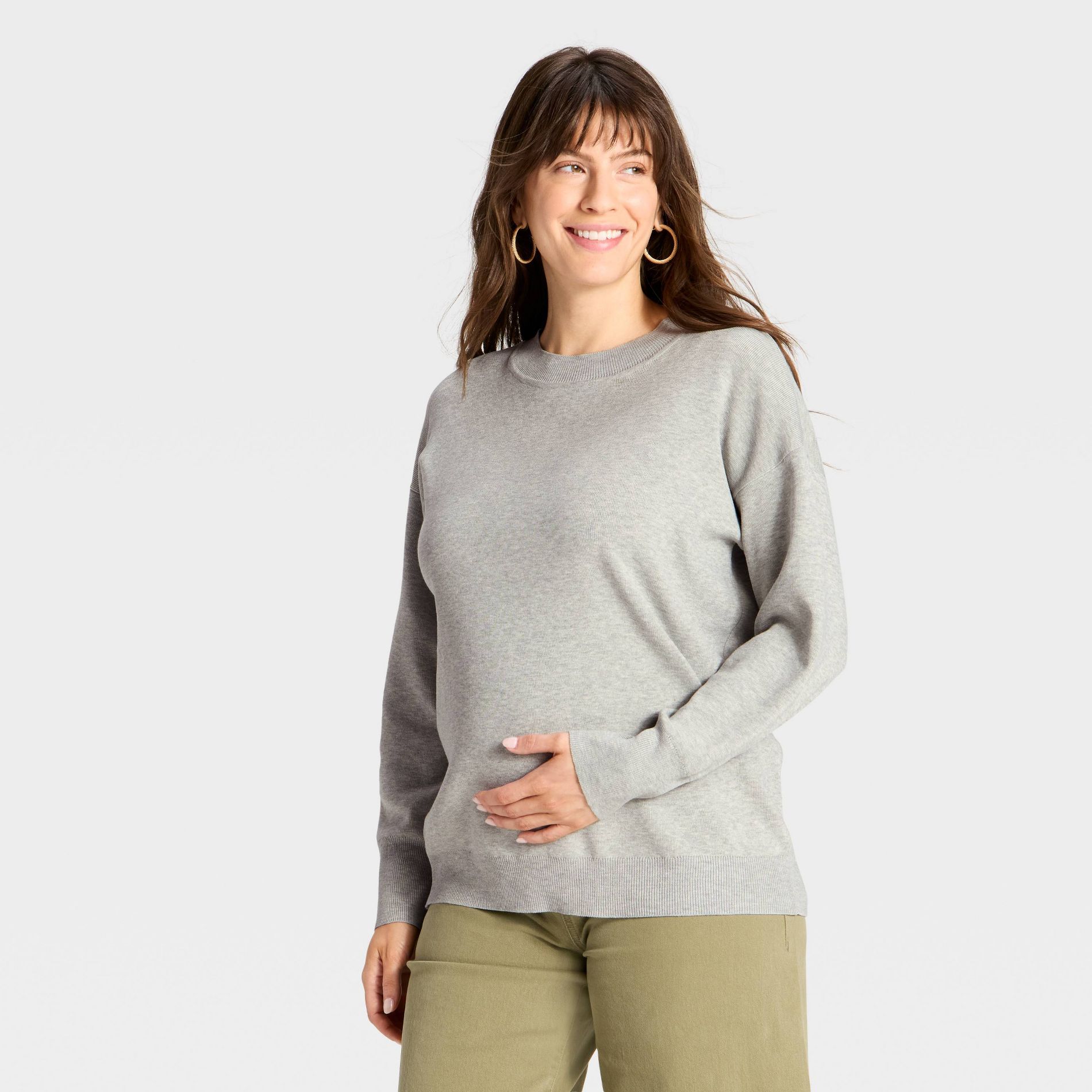 Crewneck Essential Maternity Pullover Sweater - Isabel Maternity by Ingrid & Isabel™ Heather Gray M