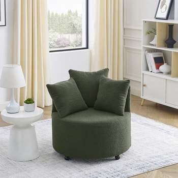 Karen 30" Seat Wide Teddy Upholstered  Round  Swivel Backrest Chair  with Movable Wheels and Including 3 Pillows-Maison Boucle