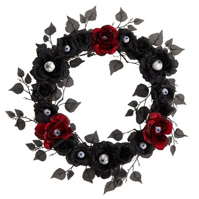 Nearly Natural 24” Eyeball Rose Halloween Artificial Wreath