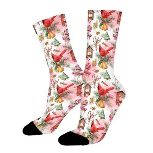 Christmas Cardinals Women Printed Crew Socks Funny Funky Socks Soft Polyester Novelty Gifts for Artists Men - 1 of 4