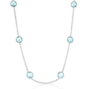 Simona Sterling Silver, Bezel-Set 7mm Round Gemstone Station Necklace - Blue Topaz (11.36cttw) - Blue - 18+4 Inch - 1 of 3