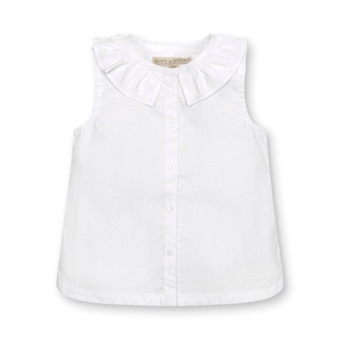 Hope & Henry Girls' Sleeveless Ruffle Collar Chambray Button Back Top, Infant - image 1 of 4