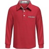 Arshiner Boy's Long Sleeve Plaid Trim Polo Shirt School Uniform Shirt with Pocket - 2 of 4