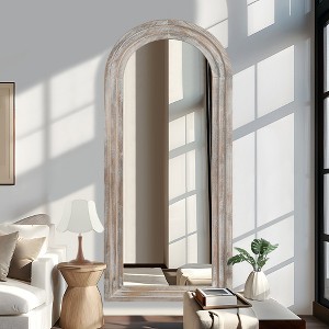 SpassWay Solid Wood Accent Wall Mirror Arched Full Length Mirror Rustic Leaning Mirror for Living Room Bedroom Entryway Charcoal/Weathered White - 1 of 4