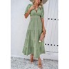 Coolmee Womens Boho Summer Dress Puff Sleeve V Neck Back Hollow Elastic Waist Beach Maxi Dresses - 3 of 4