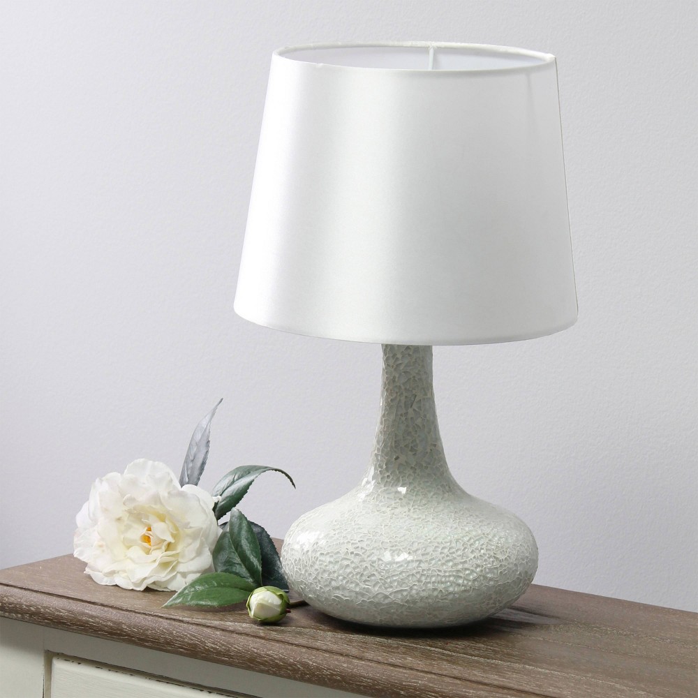 Photos - Floodlight / Street Light Mosaic Tiled Glass Genie Table Lamp with Fabric Shade White - Simple Designs