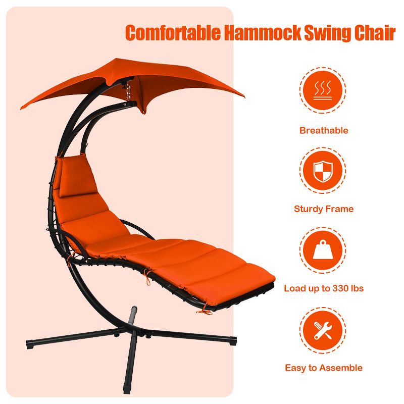 Tangkula Patio Hammock Chair Floating Hanging Chaise Lounge Chair W/ Canopy, 5 of 10