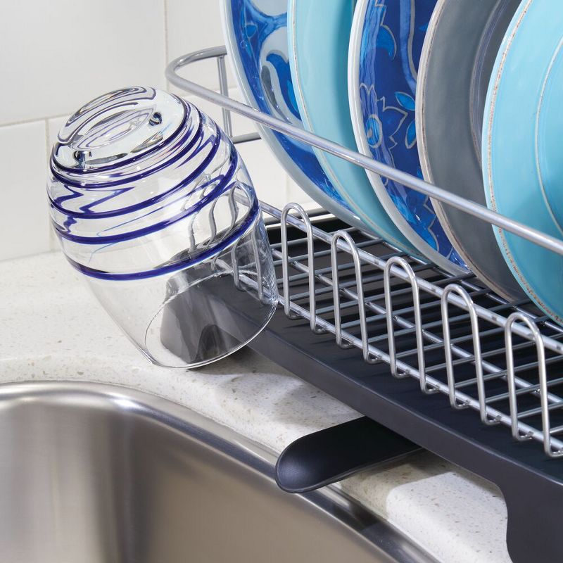 mDesign Alloy Steel Sink Dish Drying Rack Holder with Swivel Spout, 3 of 7