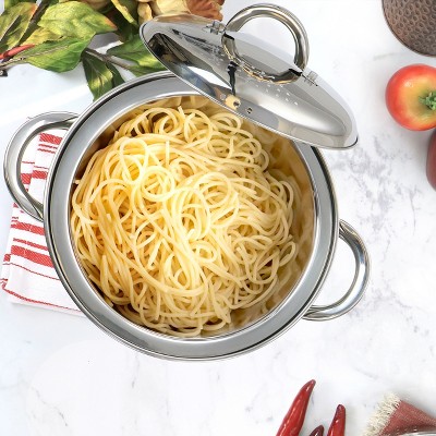 Stainless Steel 5-Quart Pasta Pot with Strainer Lid and Steamer Basket