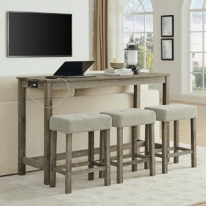 Okak 4-Piece Farmhouse Style Dining Table Set & Bar Stools for Kitchen,Dining Room,Solid Wood Breakfast Table Set with Power Outlet - 1 of 4