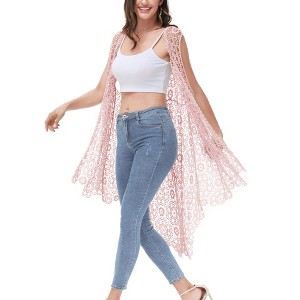 Anna-Kaci Swim Women's Boho Crochet Long Vest Top Sleeveless Lace Cardigan Duster Swimwear Cover Ups - 1 of 4
