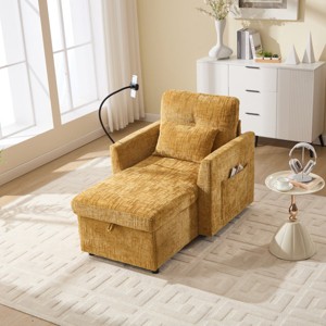 Multifunctional Chenille Chaise Lounge Recliner with Hidden Storage, Adjustable Phone Holder & Side Pockets for Small Spaces-3irtyhousy - 1 of 4