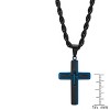 Steeltime 24" Men's two tone black and blue ip stainless steel double cross pendant with figaro chain - 3 of 4
