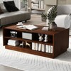 TiramisuBest Modern Coffee Table, 47.2" Rectangle Table with Solid Wood Legs, 4 Drawers & Side Storage,Brown - 3 of 4