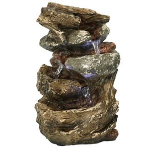 Sunnydaze Indoor Home Decorative Tiered Rock and Log Waterfall Tabletop Water Fountain with LED Lights - 10" - 1 of 4