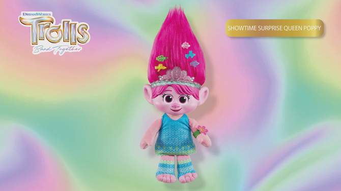 DreamWorks Trolls Band Together HAIR POPS Showtime Surprise Queen Poppy Plush with Lights, Sounds &#38; Accessories, 2 of 8, play video