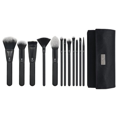 MŌDA® Brush Pro 13pc Full Face Black Makeup Brush Set with  Wrap, Includes - Highlighter, Buffer, Shade, and Crease Brushes