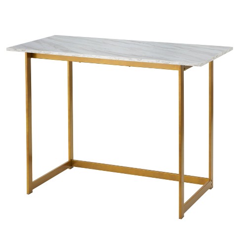 Verona Writing Desk White Gold, White Marble Top Desk With Gold Legs