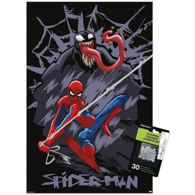 Trends International Marvel Spider-Man: Inked - Venom Unframed Wall Poster Print Clear Push Pins Bundle 14.725" x 22.375"