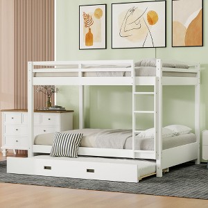 Merax Wood Queen Size Bunk Bed with Ladder and Trundle - 1 of 4