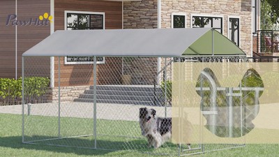 Large Galvanized Steel Outdoor Dog Kennel with Waterproof Cover