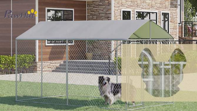 PawHut Dog Kennel Outdoor Heavy Duty Dog Playpen w/ Galvanized Steel Secure Lock Mesh, Waterproof Cover for Backyard, 13' x 7.5' x 7.5', 2 of 8, play video