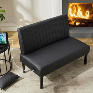 Mini Armless Loveseat Sofa with USB, Velvet Couch for Small Spaces, Bedroom, Dorm, Office, Living Room - 1 of 4
