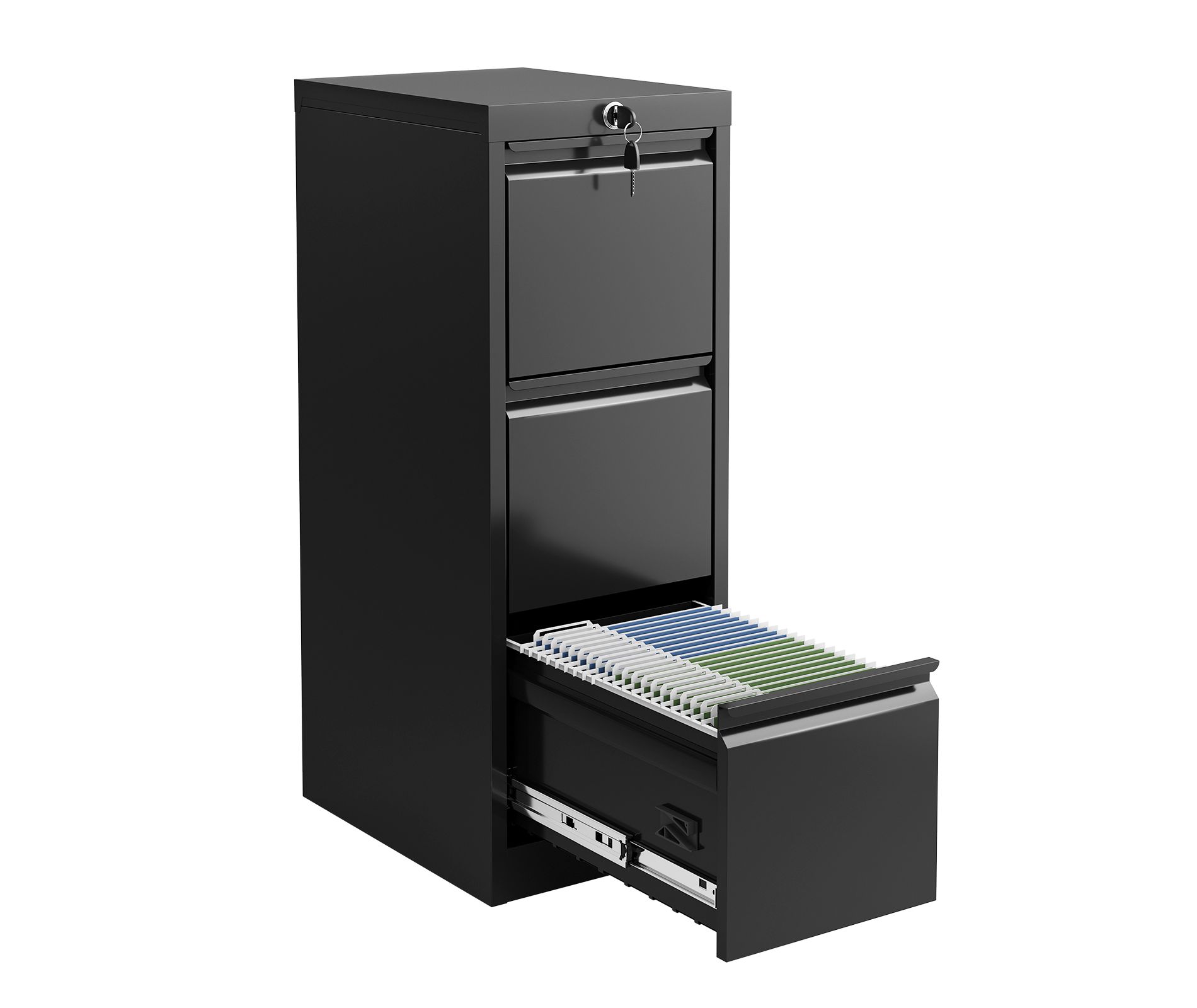 File Cabinets, 40.55" High Lockable 3-Drawers Black Metal Storage Cabinets for Home Office to Hanging Files Letter/Legal/F4/A4 Size