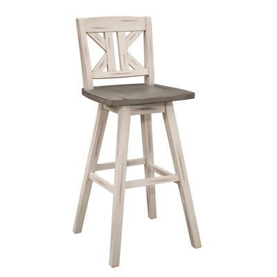 Distressed Gray and White Swivel Rubberwood Bar Stool