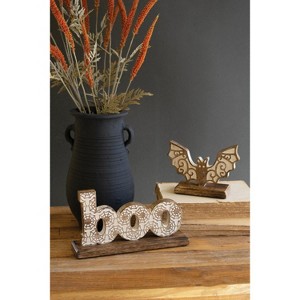 Wooden Halloween Boo and Bat Figurines Set of 2 – 5.25" Height by Kalalou - 1 of 4
