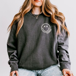 Simply Sage Market S.W.Smiley Embroidered Simple Wink Bold Lightweight Garment Dyed Sweatshirt - 1 of 4