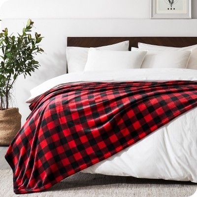 Luxurious King-Sized Buffalo Plaid Red/Black Microplush Fleece Blanket