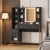 Makeup Vanity Desk with 3 Color LED Mirror,with Soft Cushioned Stool,Dressing Table with Charging Station,3 Drawers,Cabinet & Open Shelves-Black - 3 of 4