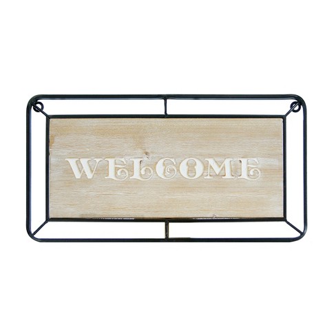 Vip Wood 20 In. Brown Welcome Sign With Wire Grid Frame : Target