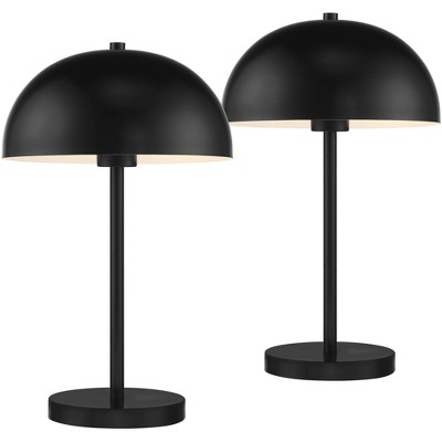 360 Lighting Rhys Modern Mid Century Luxury Accent Table Lamps 19 1/2" High Set of 2 Black Metal Dome Shaped Shade for Bedroom Living Room Bedside
