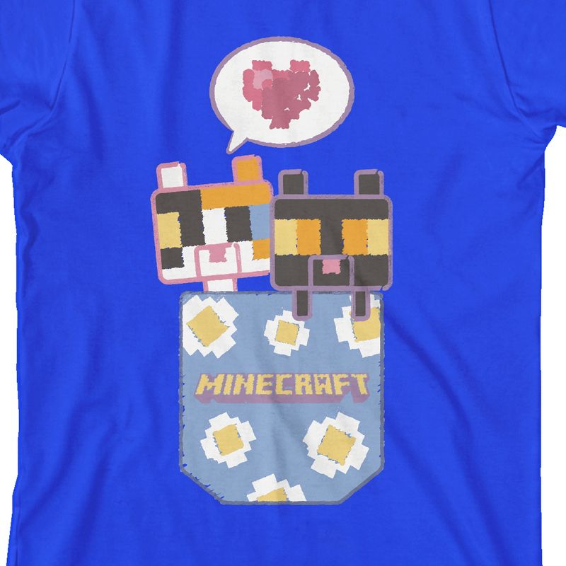 Minecraft Two Block Kittens in a Pocket Youth Royal Blue Short Sleeve Crew Neck Tee, 2 of 4