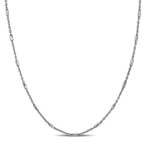 EVERLY JEWELRY | 10K White Gold 1mm Tube Design Stations On 0.9mm Cable Chain Necklace, 17 inc - 1 of 4