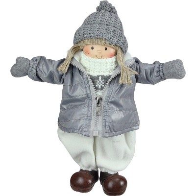 Northlight 12" Gray and White Cheerful Standing Girl Christmas Tabletop Decor