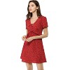 Allegra K Women's Regular Fit Floral Ruffle Trim Tie V Neck Shorts Sleeves Mini Dress - 3 of 4