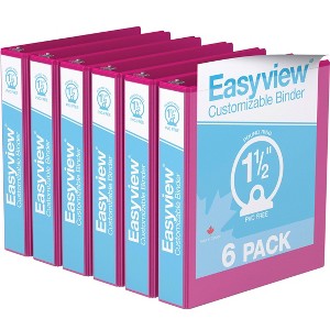 1.5" Premium Round Ring Binder 6pk Customizable View Pink - Easyview: Polypropylene, 275 Sheet Capacity, 2 Pockets - 1 of 2