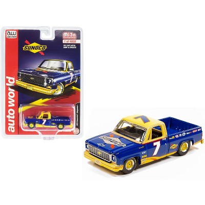 1973 Chevrolet Cheyenne Pickup Truck #7 "Sunoco" Dark Blue and Yellow Limited Edition to 4800 pieces Worldwide 1/64 Diecast Model Car by Autoworld
