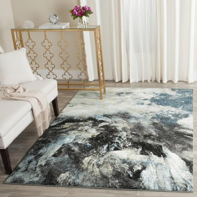 Glacier Blue and Multi Abstract 4' x 6' Synthetic Area Rug